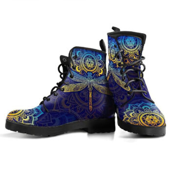 Mandala Dragonfly Colorful Handcrafted Boots