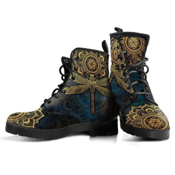 Mandala Dragonfly Gold Handcrafted Boots