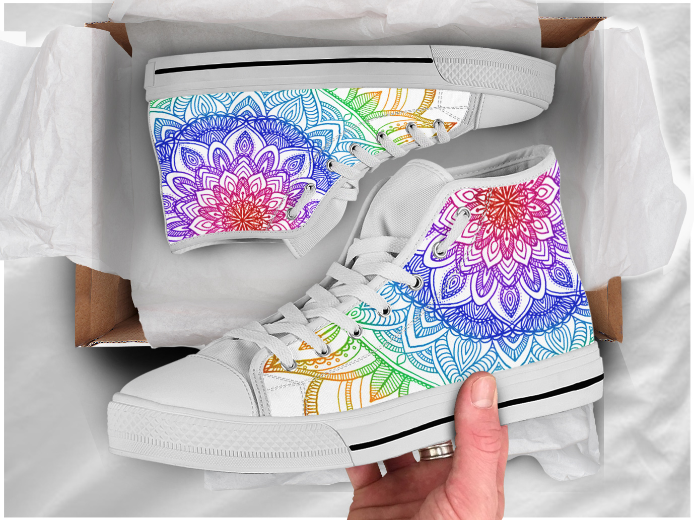 Rainbow Mandala Shoes | Custom High Top Sneakers For Kids & Adults
