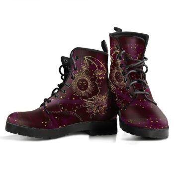 Maroon Sun And Moon Handcrafted Boots