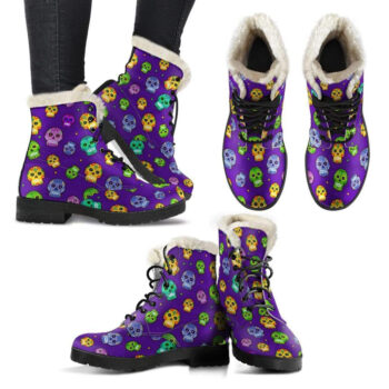 Muerto Sugar Skulls Faux Fur Lined Vegan Leather Boots