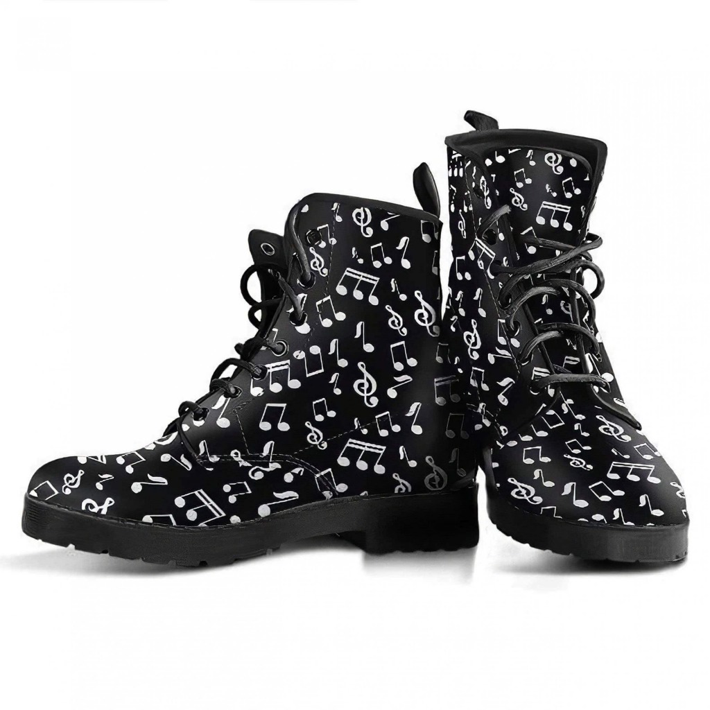 Musician Notes Boots | Vegan Leather Lace Up Printed Boots For Women