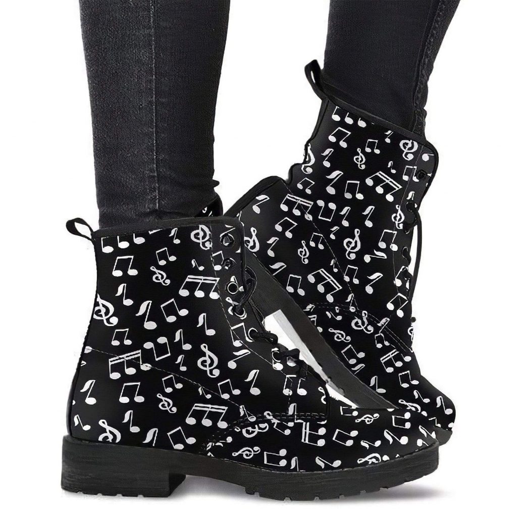 Musician Notes Boots | Vegan Leather Lace Up Printed Boots For Women