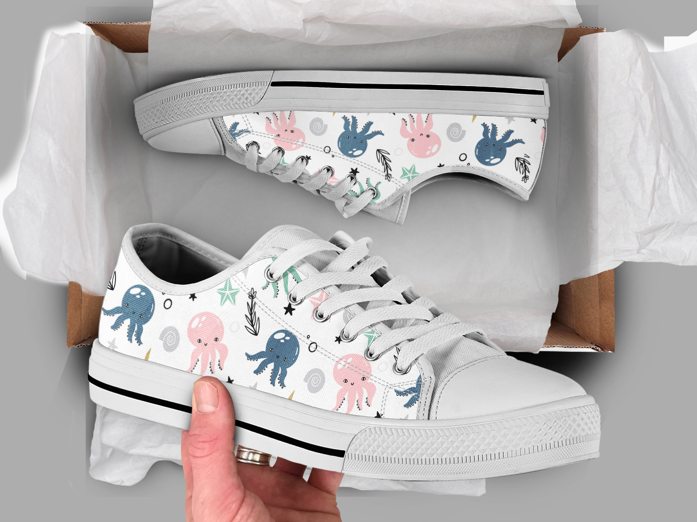 Printed Octopus Shoes | Custom Low Tops Sneakers For Kids & Adults