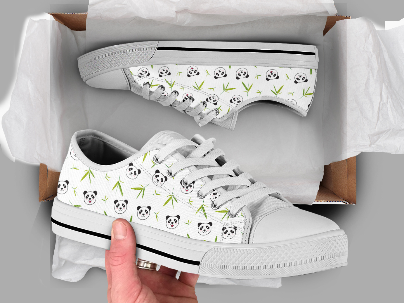 Panda Animal Print Shoes | Custom Low Tops Sneakers For Kids & Adults