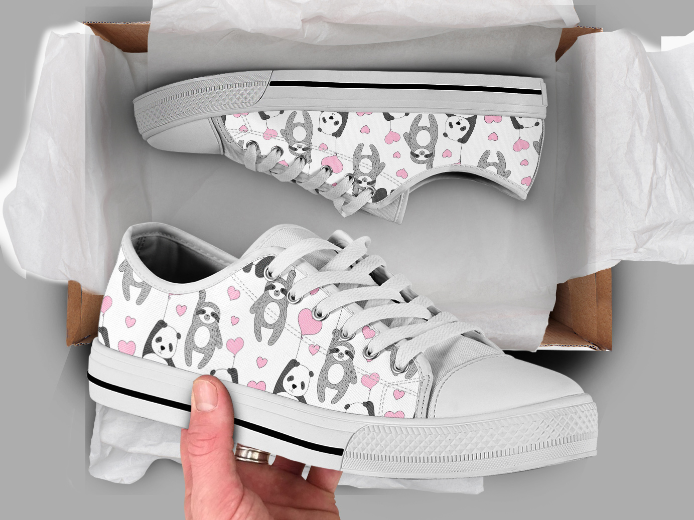 Panda Sloth Lazy Love Shoes | Custom Low Tops Sneakers For Kids & Adults