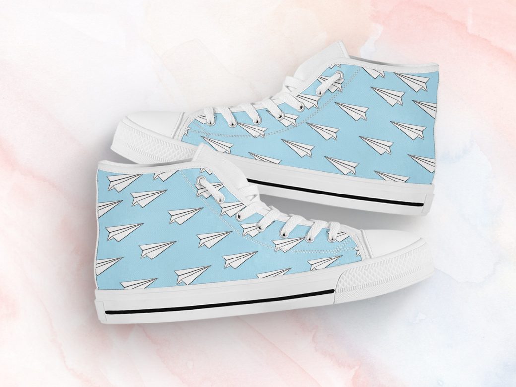 Cute Paperplane Shoes | Custom High Top Sneakers For Kids & Adults