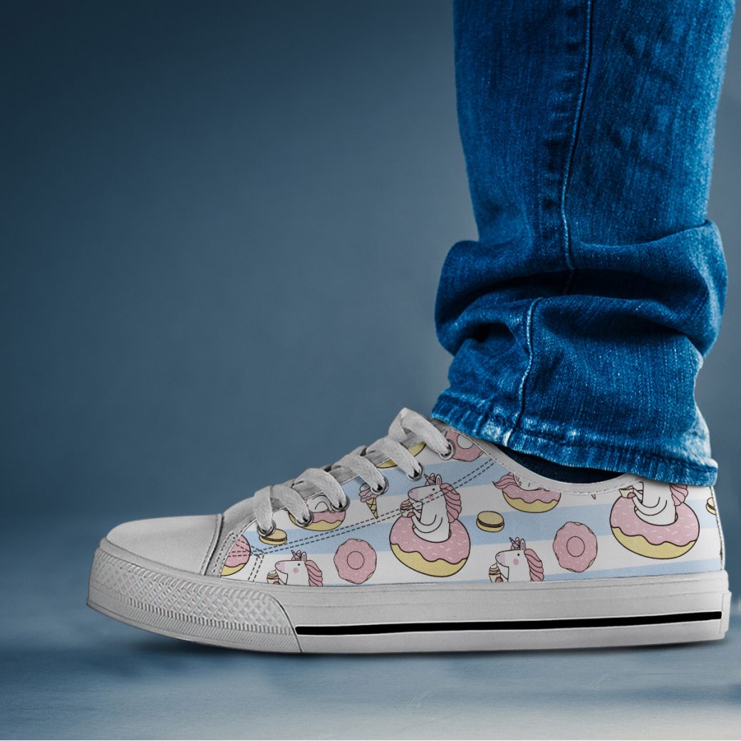 Donuts Unicorn Shoes | Custom Low Tops Sneakers For Kids & Adults
