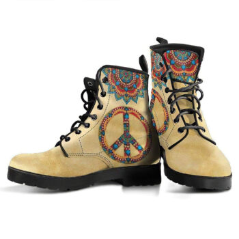 Peace Mandala Beige Handcrafted Boots