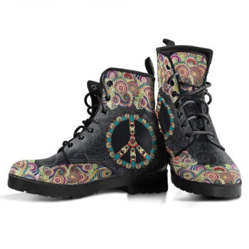 Peace Mandala Black Handcrafted Boots