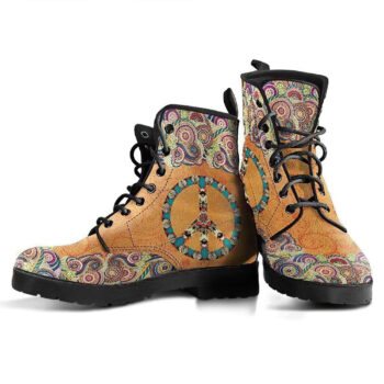 Peace Mandala Brown Handcrafted Boots