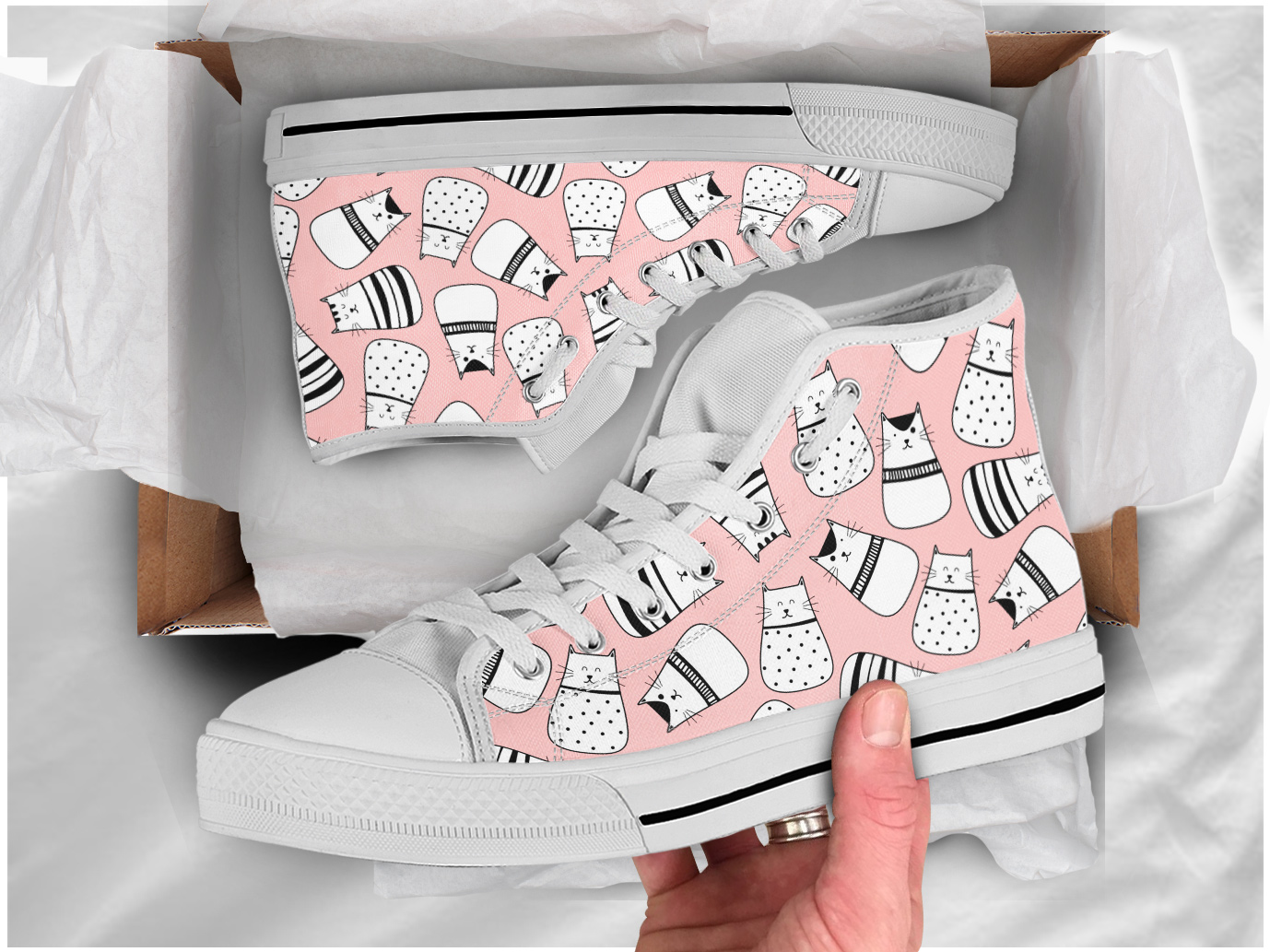 Pink Cat Shoes | Custom High Top Sneakers For Kids & Adults