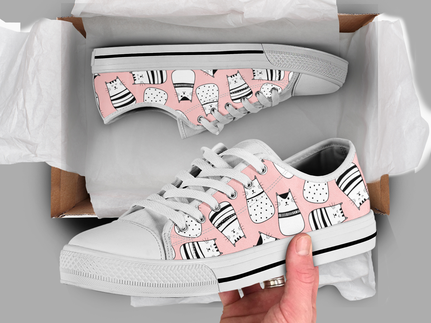 Pink Cat Shoes | Custom Low Top Sneakers For Kids & Adults