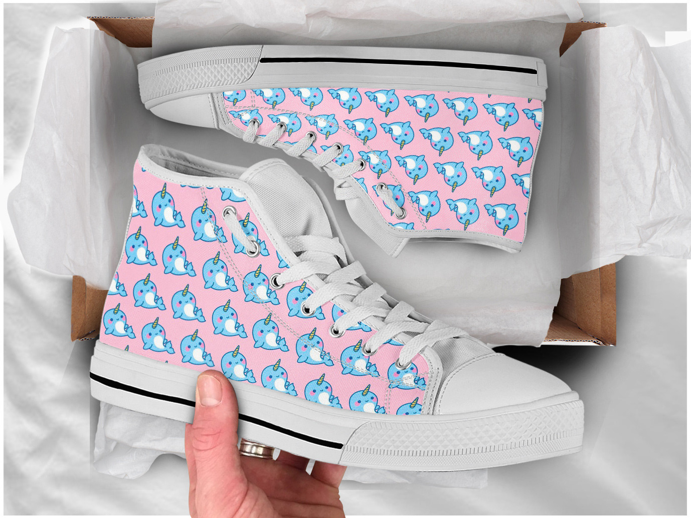 Pink Narwhal Shoes | Custom High Top Sneakers For Kids & Adults