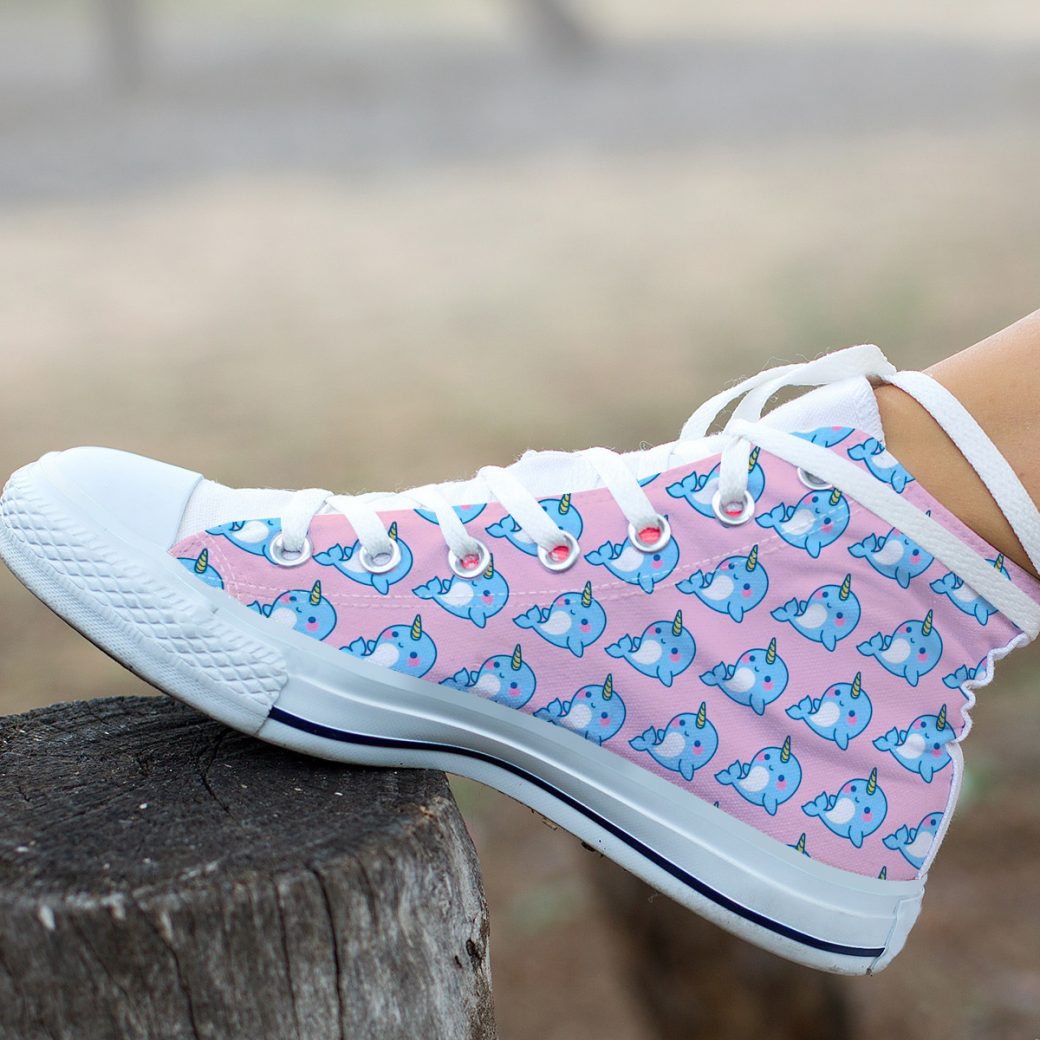 Pink Narwhal Shoes | Custom High Top Sneakers For Kids & Adults
