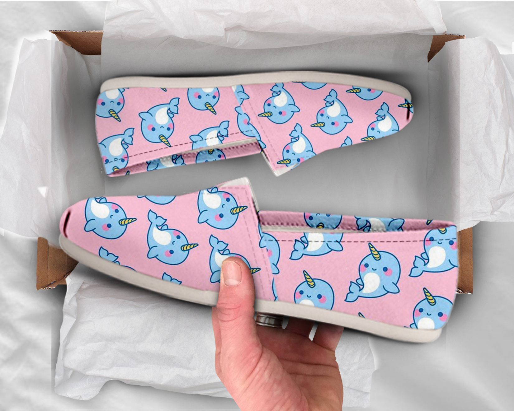 Pink Narwhal Shoes | Custom Canvas Sneakers For Kids & Adults