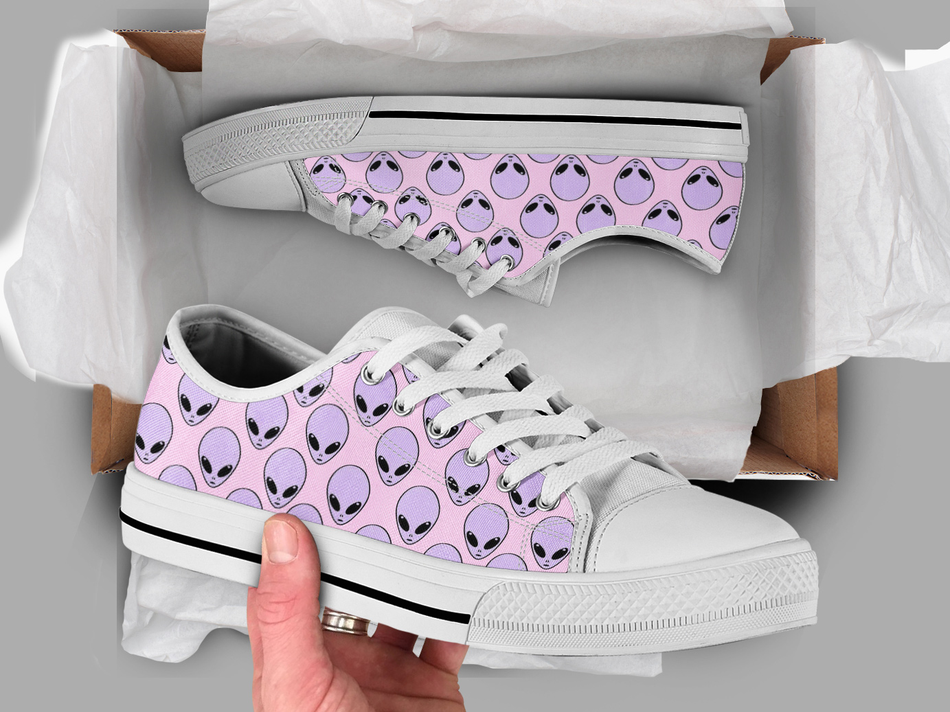Pink Purple Alien Shoes | Custom Low Tops Sneakers For Kids & Adults