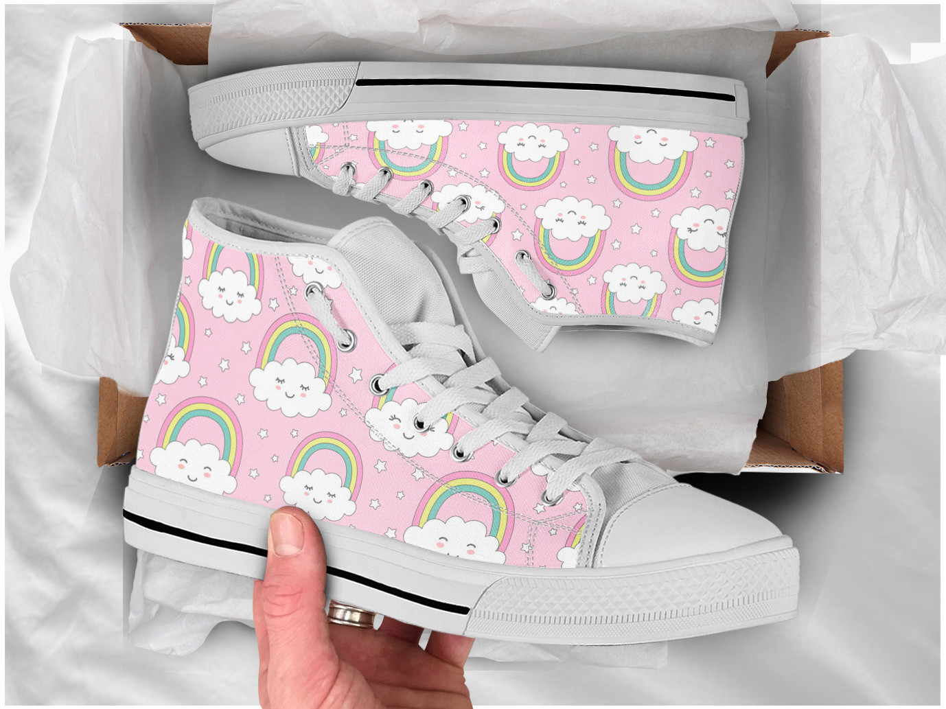 Pink Rainbow Shoes | Custom High Top Sneakers For Kids & Adults