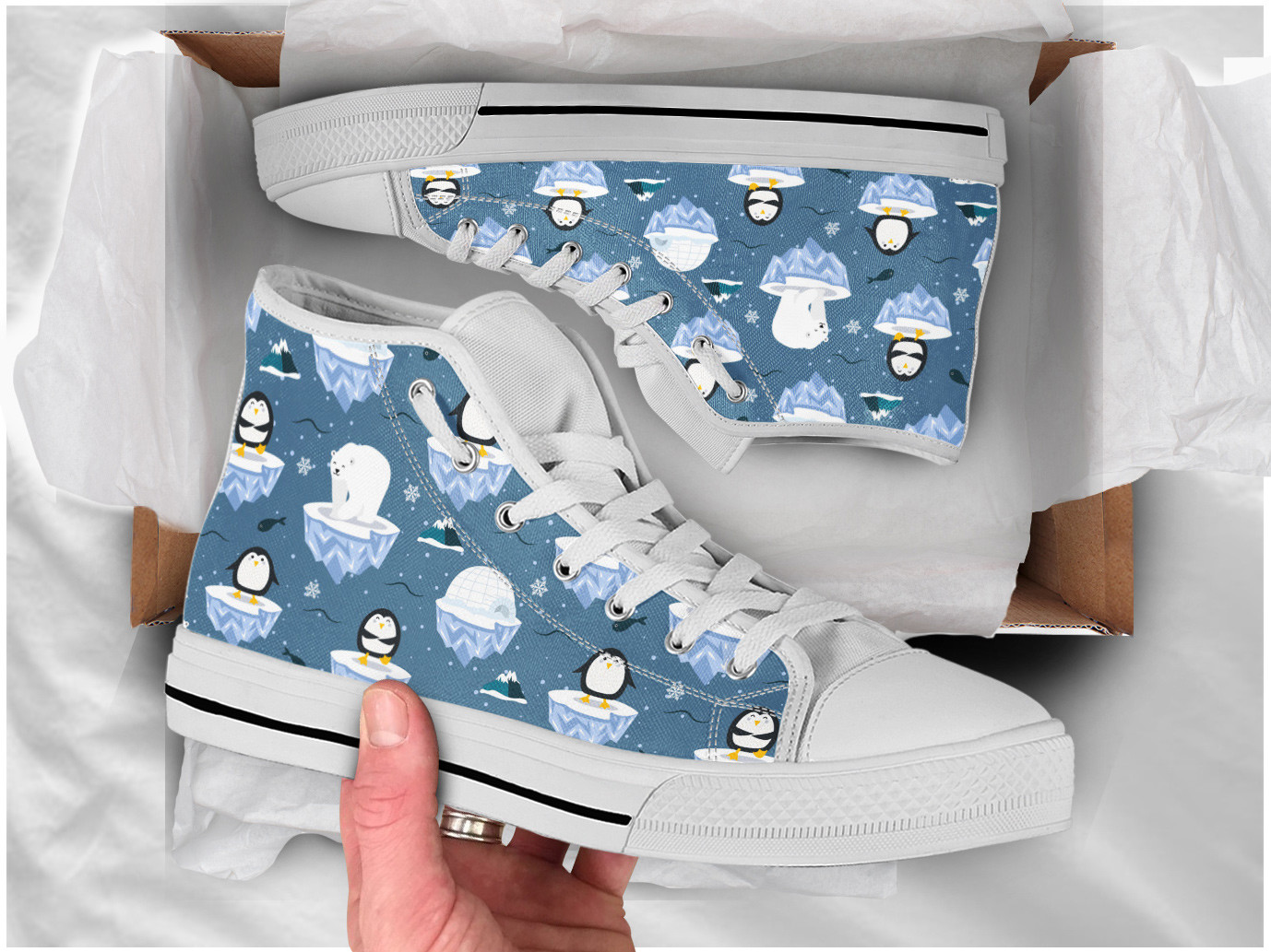 Pole Bear & Penguin Shoes | Custom High Top Sneakers For Kids & Adults