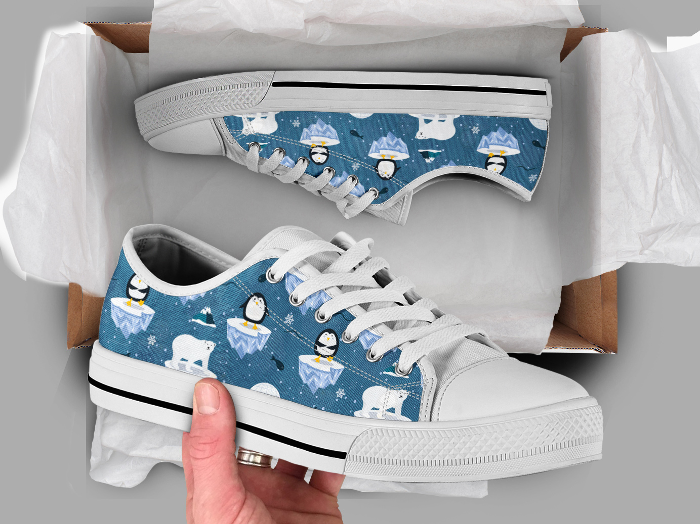 Penguin Winter Shoes | Custom Low Tops Sneakers For Kids & Adults