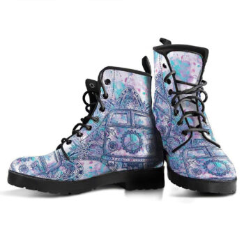 Purpe Hippie Bus And Mandala Handcrafted Boots