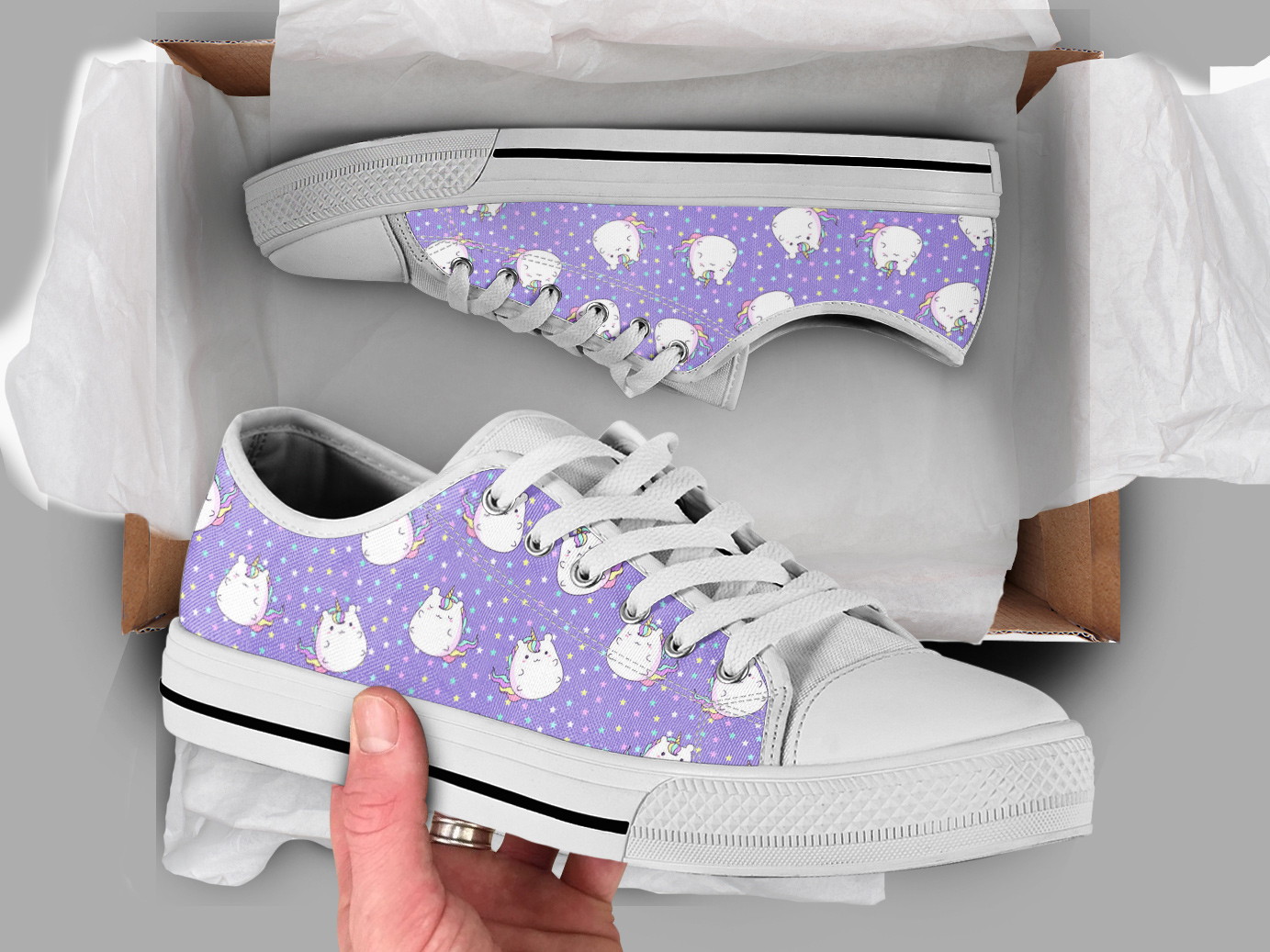 Purple Unicorn Shoes | Custom Low Tops Sneakers For Kids & Adults