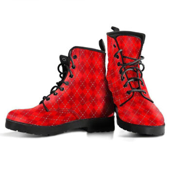 Red Argyle Womens Faux Leather Boots