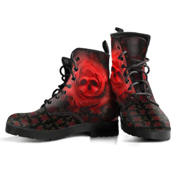 Rose Skull Womens Leather Boots