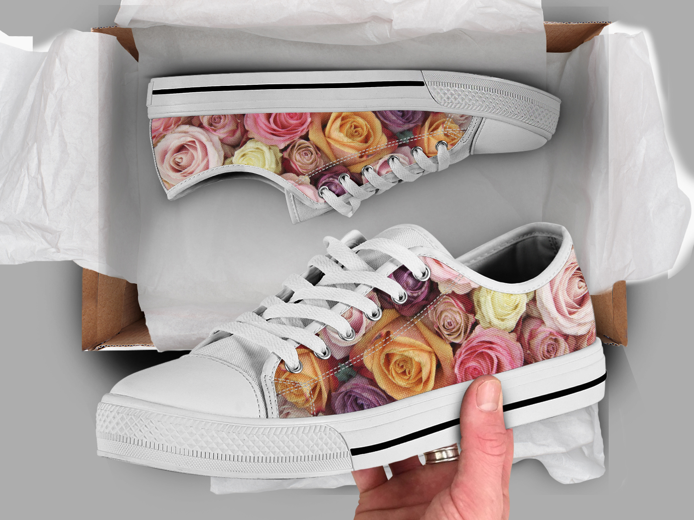 Rose Print Shoes | Custom Low Tops Sneakers For Kids & Adults