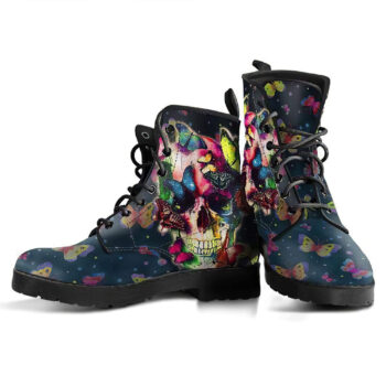 Skull Butterfly Womens Leather Boots