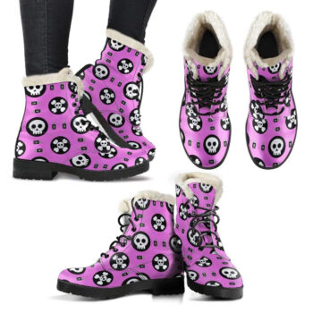 Skulls And Potion Faux Fur Leather Boots 1