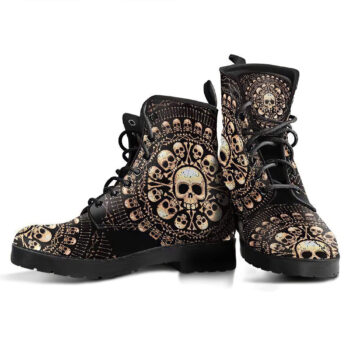 Skulls Bones Womens Leather Boots Black