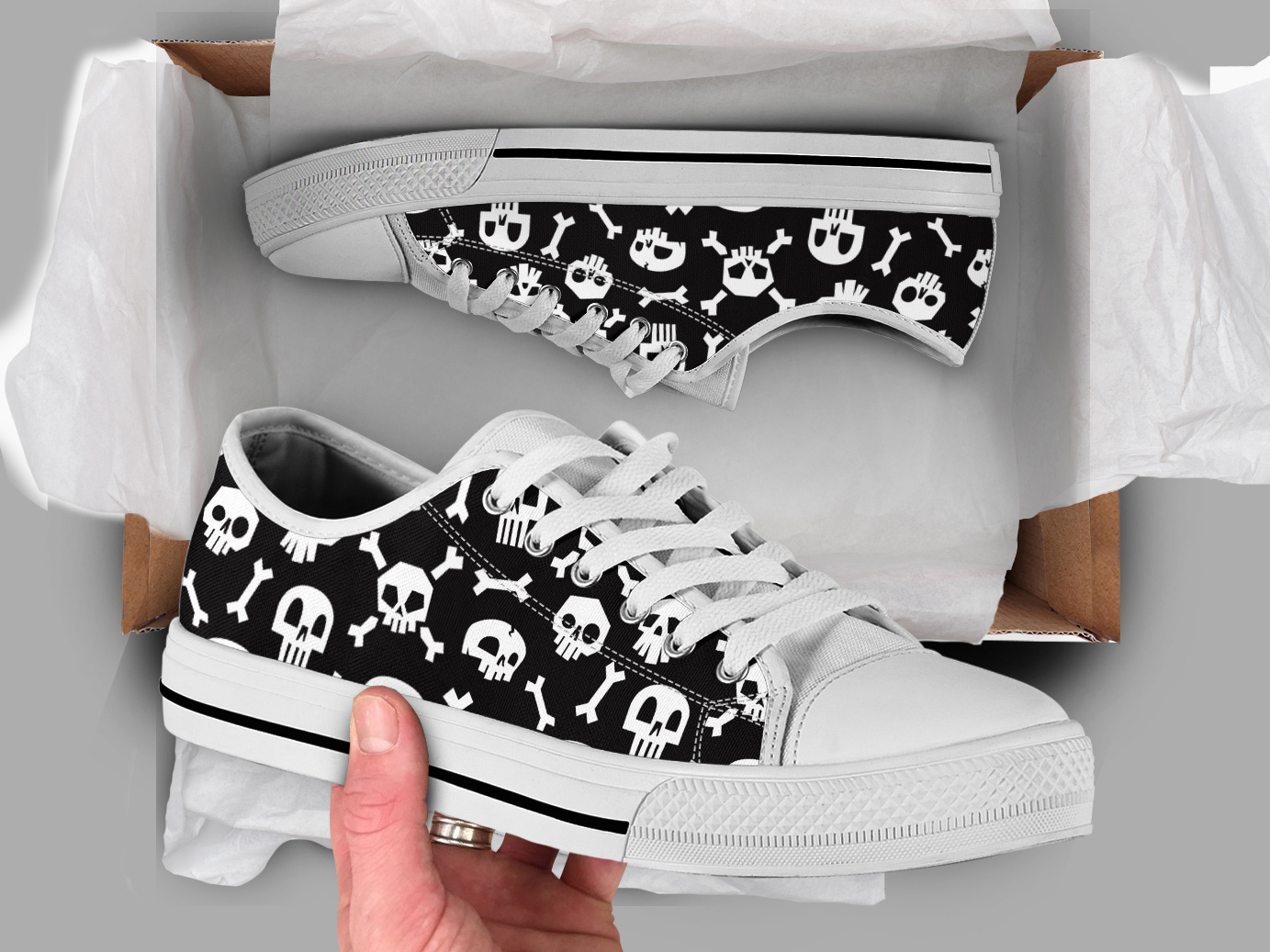Cute Skull Shoes | Custom Low Tops Sneakers For Kids & Adults
