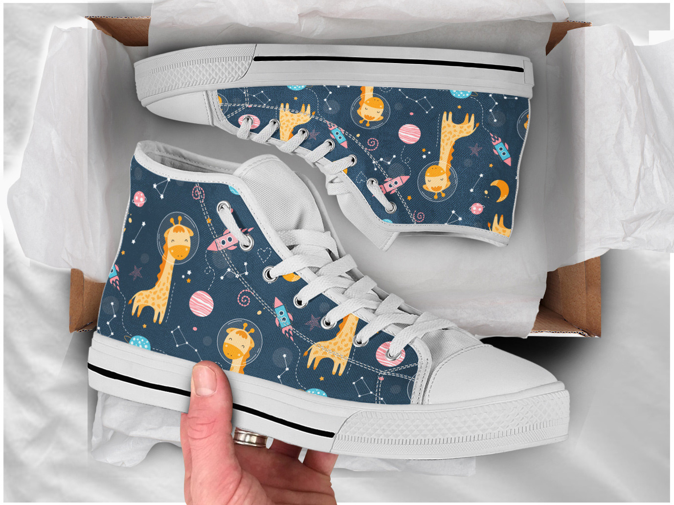 Astranaut Giraffe Shoes | Custom High Top Sneakers For Kids & Adults