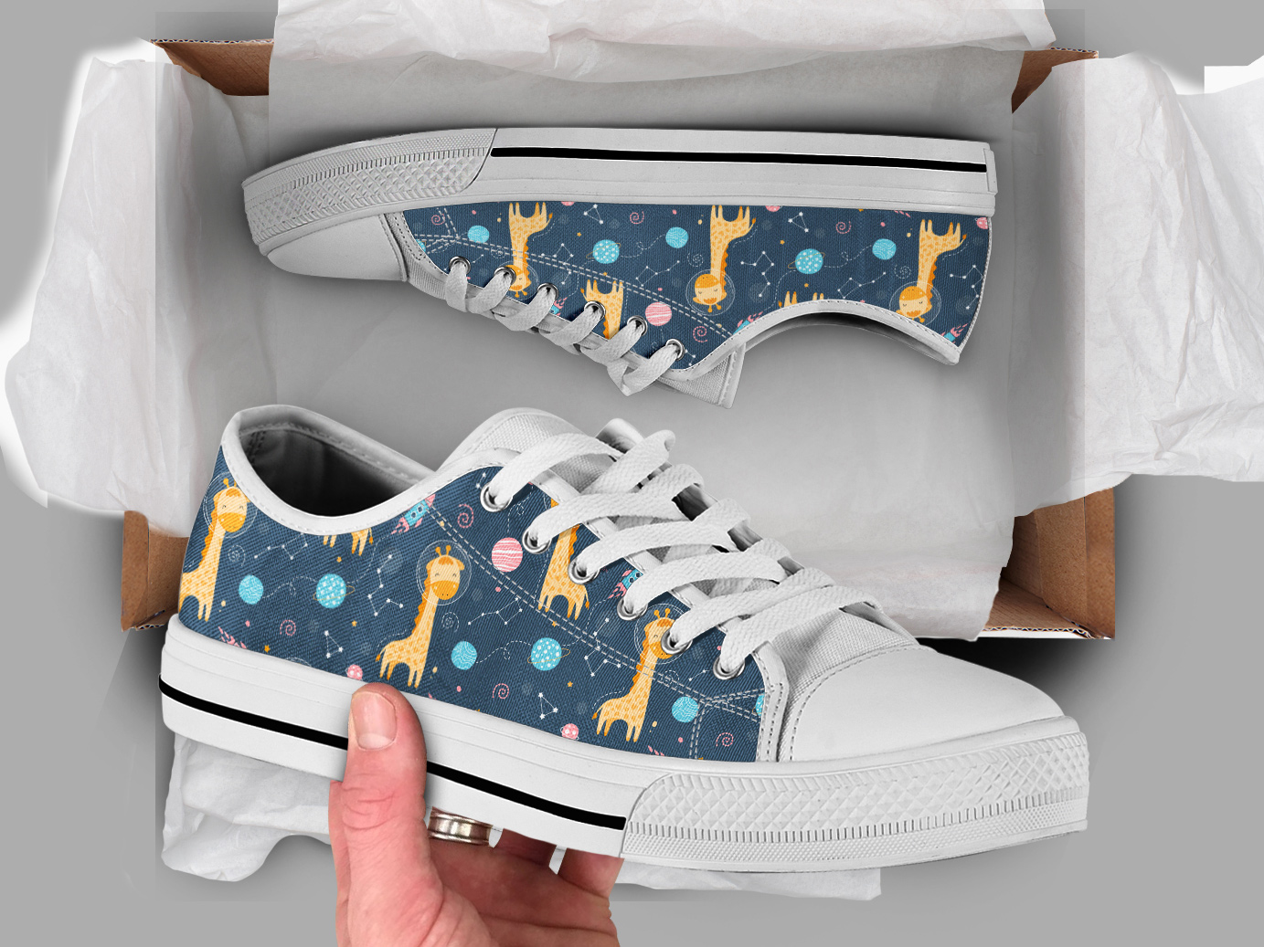 Space Giraffe Shoes | Custom Low Tops Sneakers For Kids & Adults