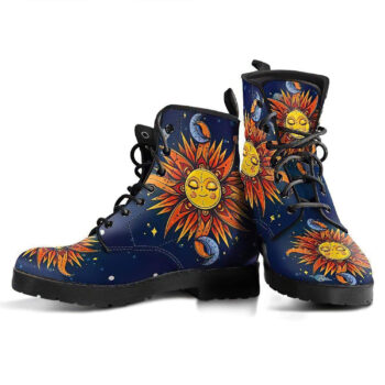 Space Sun Moon Womens Leather Boots