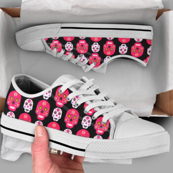 Red Sugar Skull Shoes | Custom Low Tops Sneakers For Kids & Adults