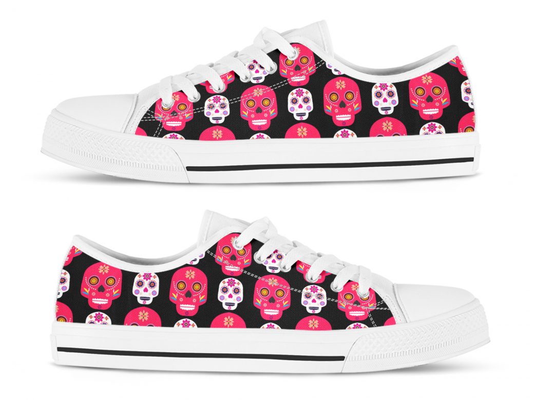 Red Sugar Skull Shoes | Custom Low Tops Sneakers For Kids & Adults