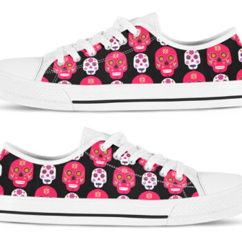 Red Sugar Skull Shoes | Custom Low Tops Sneakers For Kids & Adults