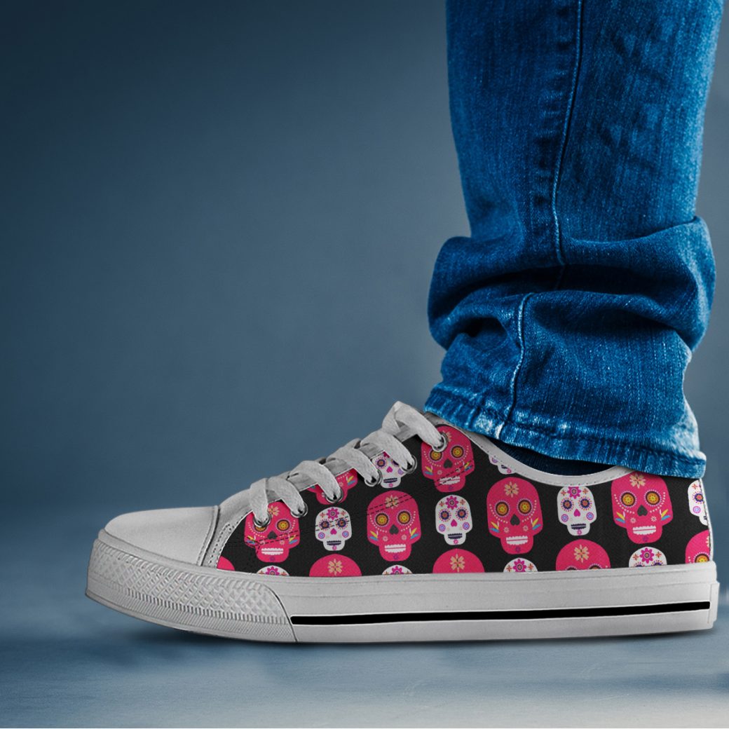 Red Sugar Skull Shoes | Custom Low Tops Sneakers For Kids & Adults