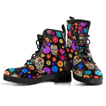 Sugar Skull Party Vegan Leather Boots For Women