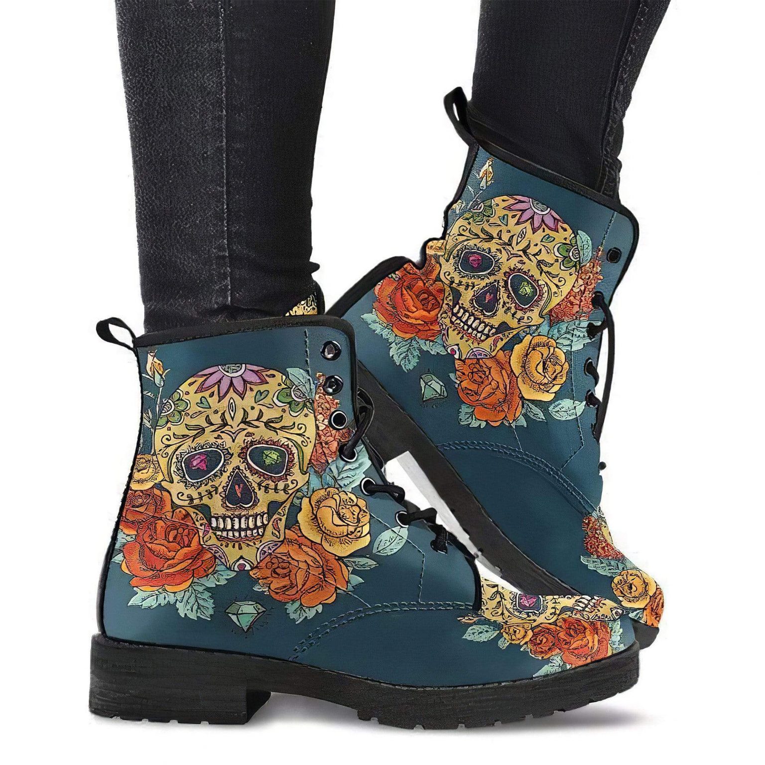 Sugar Skull Women S Boots Vegan Friendly Leather Women S Leather Boots 2 1536x1536 