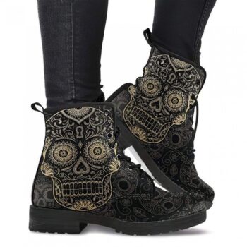 Skull Goth Boots | Vegan Leather Lace Up Printed Boots For Women