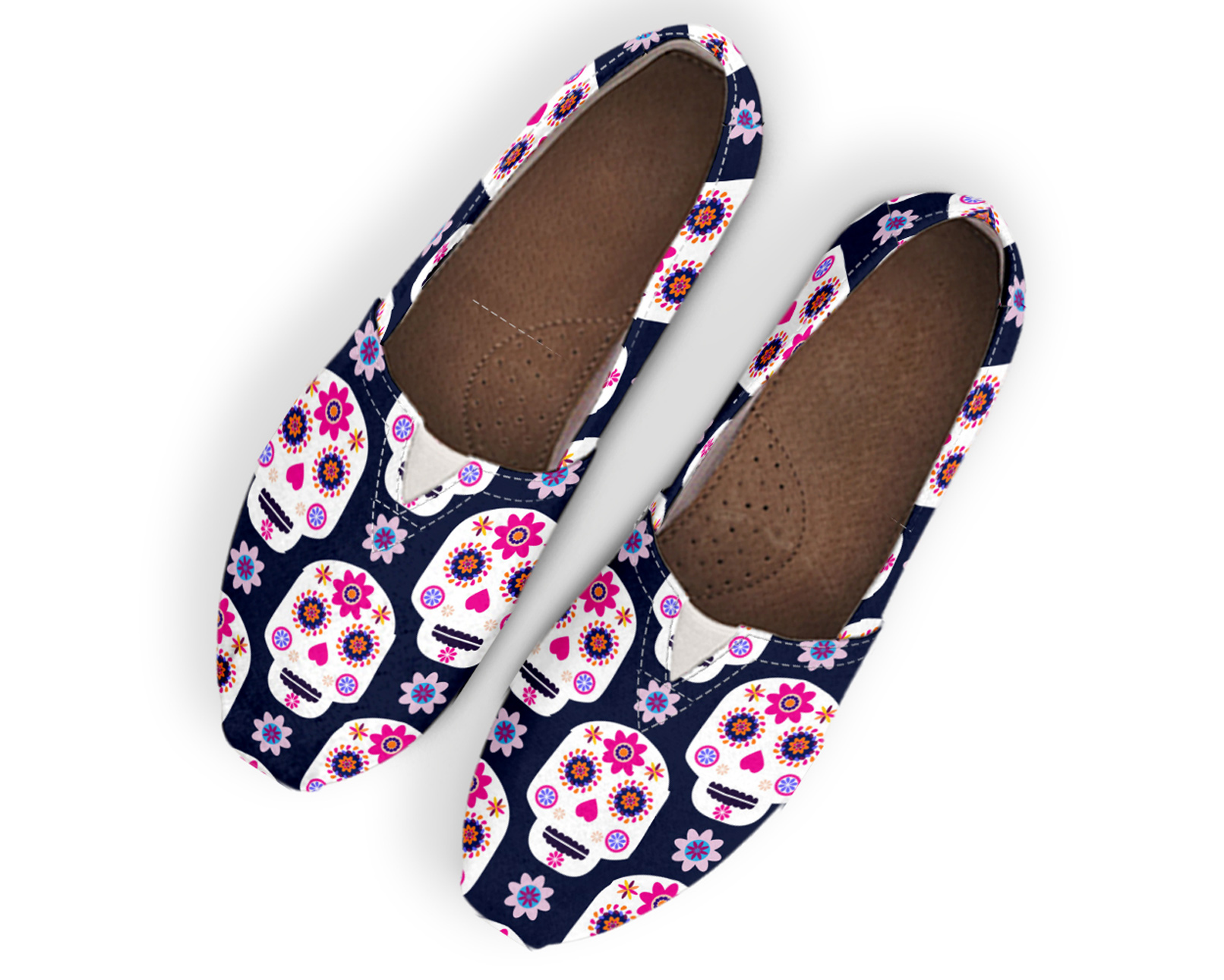 Blue And Red Floral Sugar Skull Canvas Shoes