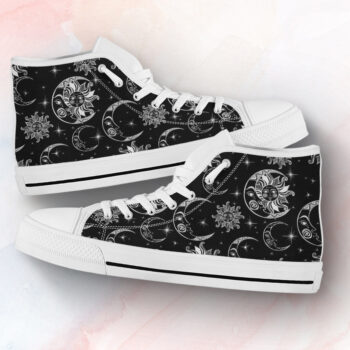 Black Sun & Moon Shoes | Custom High Top Sneakers For Kids & Adults