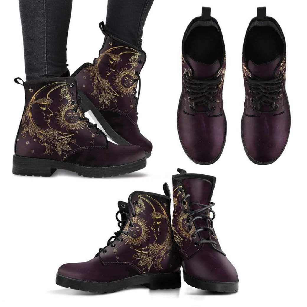 Purple Moon Boots | Vegan Leather Lace Up Printed Boots For Women