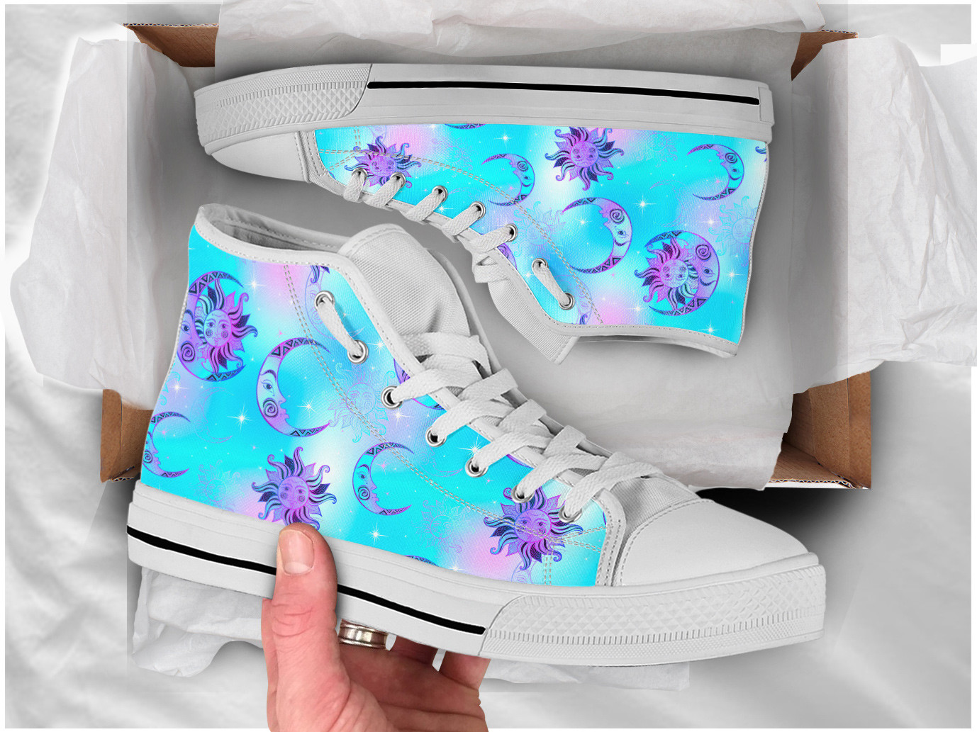 Colorful Sun & Moon Shoes | Custom High Top Sneakers For Kids & Adults