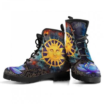 Astrology Boots - Sun Moon Lotus | Vegan Leather Lace Up Printed Boots For Women