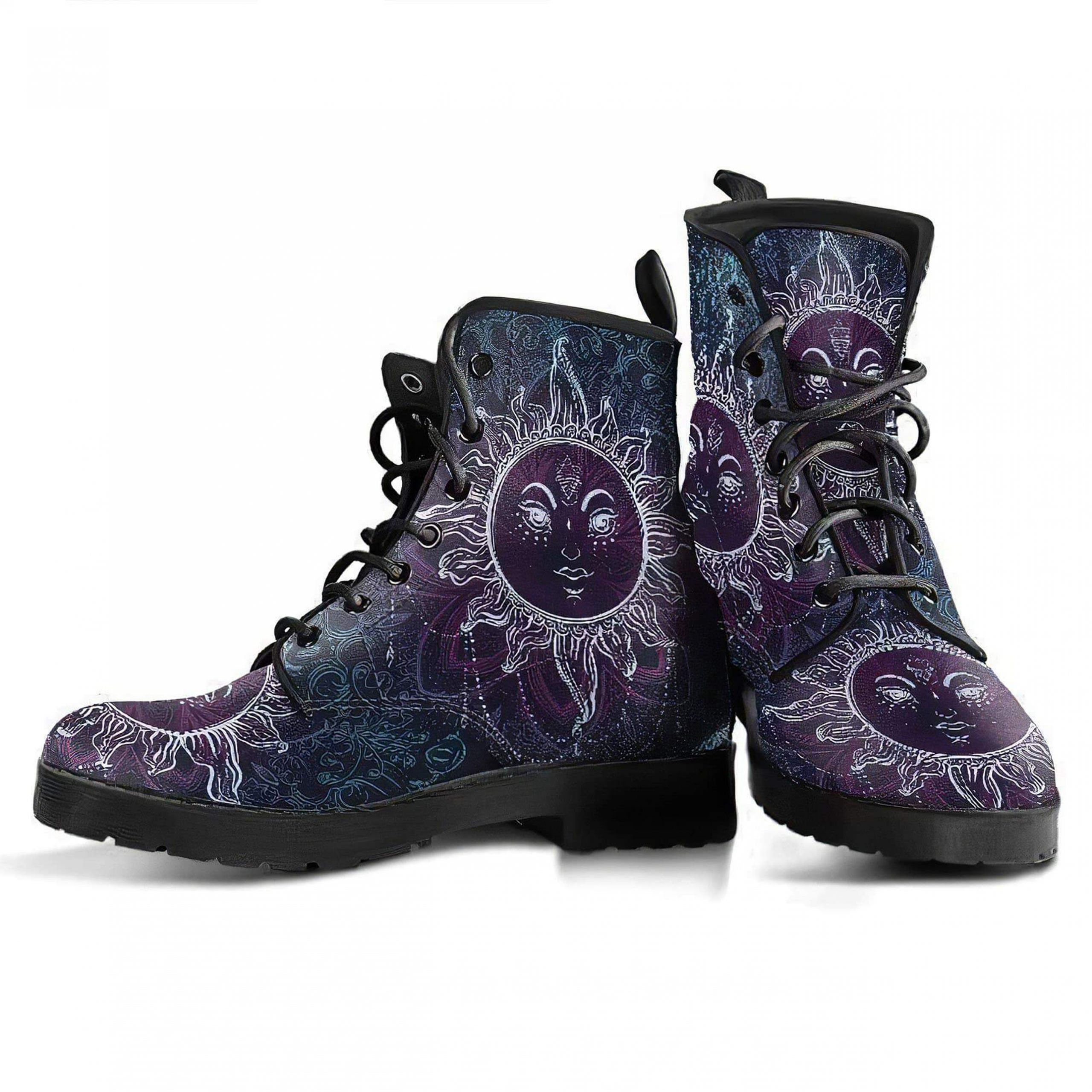 Cool Sun Moon Boots | Vegan Leather Lace Up Printed Boots For Women