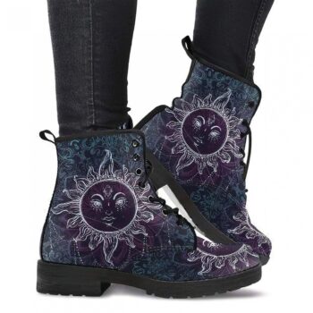 Cool Sun Moon Boots | Vegan Leather Lace Up Printed Boots For Women